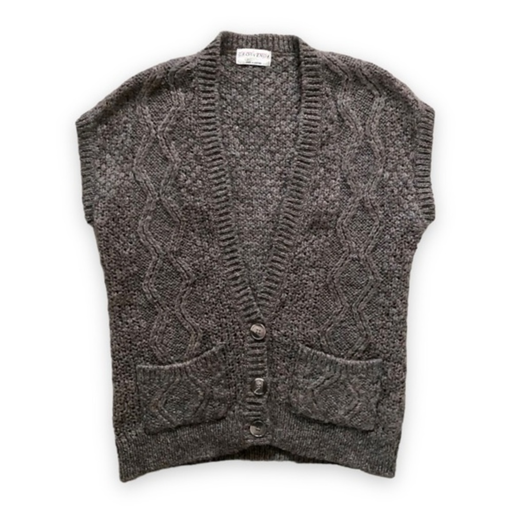 Vintage The Grosvenor Collection Cable Knit Sweater Vest Brown Gray Mohair Blend